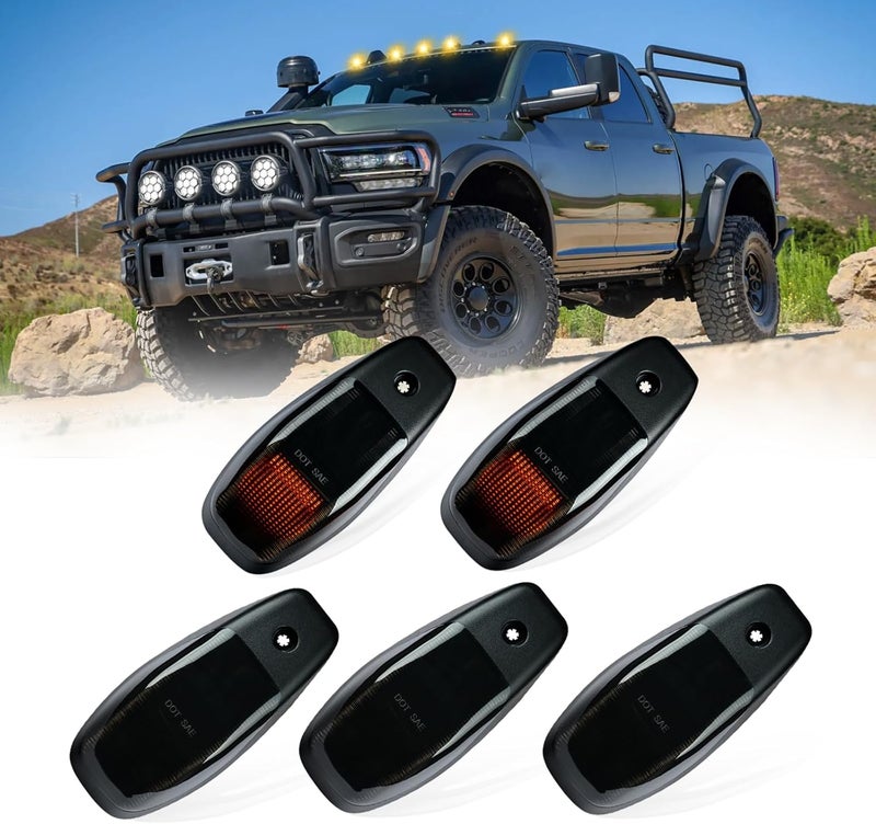 LUDARM LED Cab Roof Lights Compatible with 2019-2024 RAM 2500 3500 4500 5500 Pickup Truck Cab Clearance Light 5PCS Amber Light Smoke Lens - Image 1